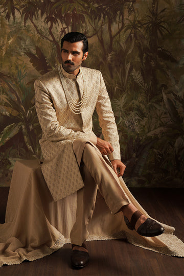 gold embroidered sherwani for groom